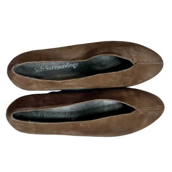 Soft Surroundings Fabrizia Beige Suede Slip On Wedge Heels Size 9 - Picture 9 of 15